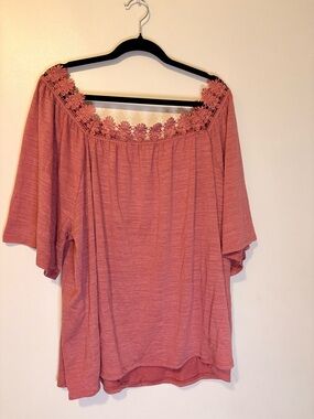 Reitmans Coral Crochet Lace Off Shoulder Blouse | Boho Peasant Top | Size 2X